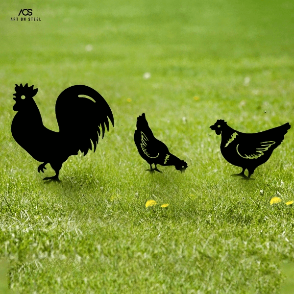 Cock & Hens Garden Decor