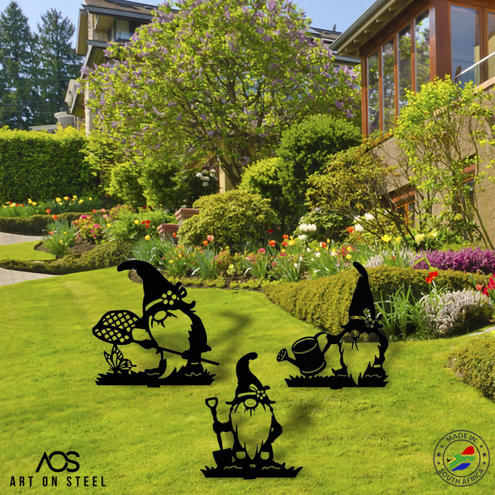 3 Friendly Gnomes Steel Art | Garden Décor