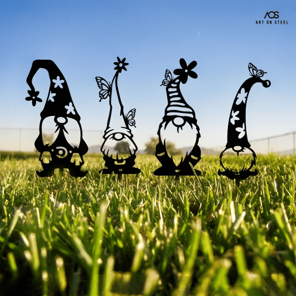 4 Garden Gnomes Metal Art
