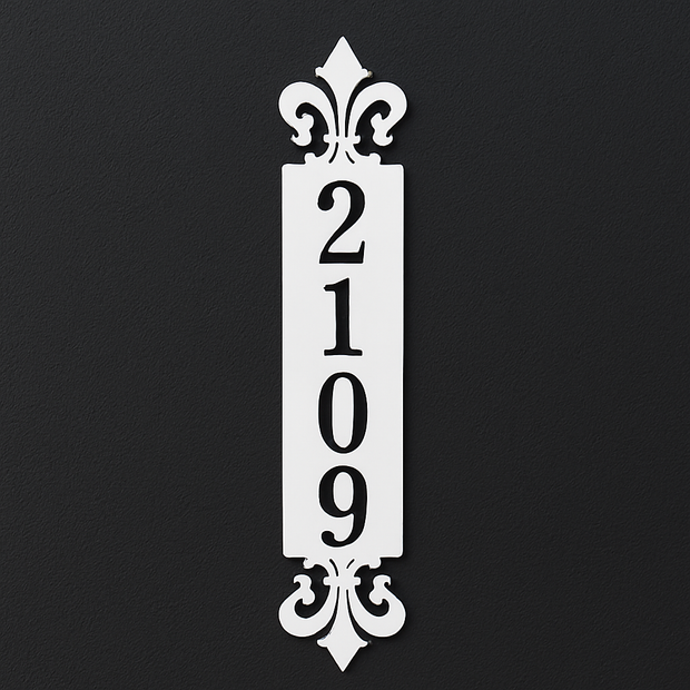 Decorative house number sign with '2109' on a black background