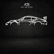 Metal wall art of Porsche 911 GT3 RS — sleek white steel cut-out car design by Art on Steel, modern automotive décor for garages, living rooms, and car enthusiasts, premium handmade wall art in South Africa.