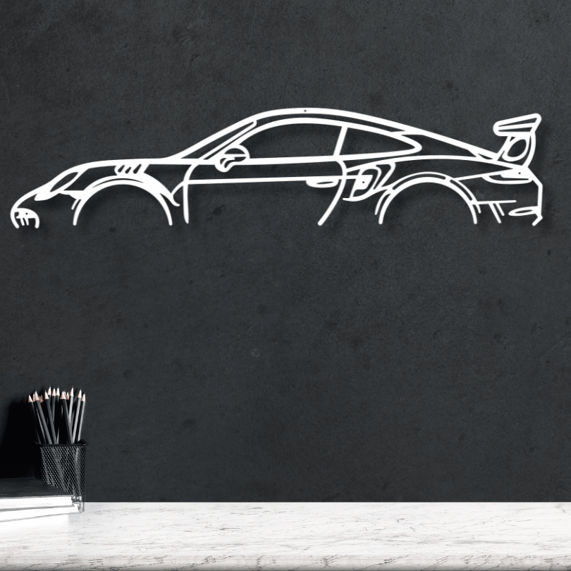 Porsche 911 GT3 RS metal wall art – premium laser-cut steel car wall décor by Art on Steel, modern automotive artwork for home, office, or garage décor, available in multiple sizes.