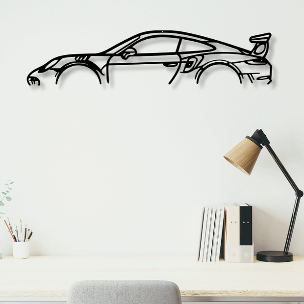 Porsche 911 GT3 RS metal wall art by Art on Steel – stylish laser-cut steel car décor for modern offices, home study walls, and luxury automotive enthusiasts.