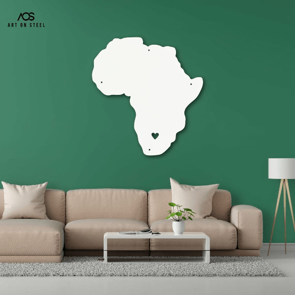 Africa-map-metal-wall-art-white-on-green-wall